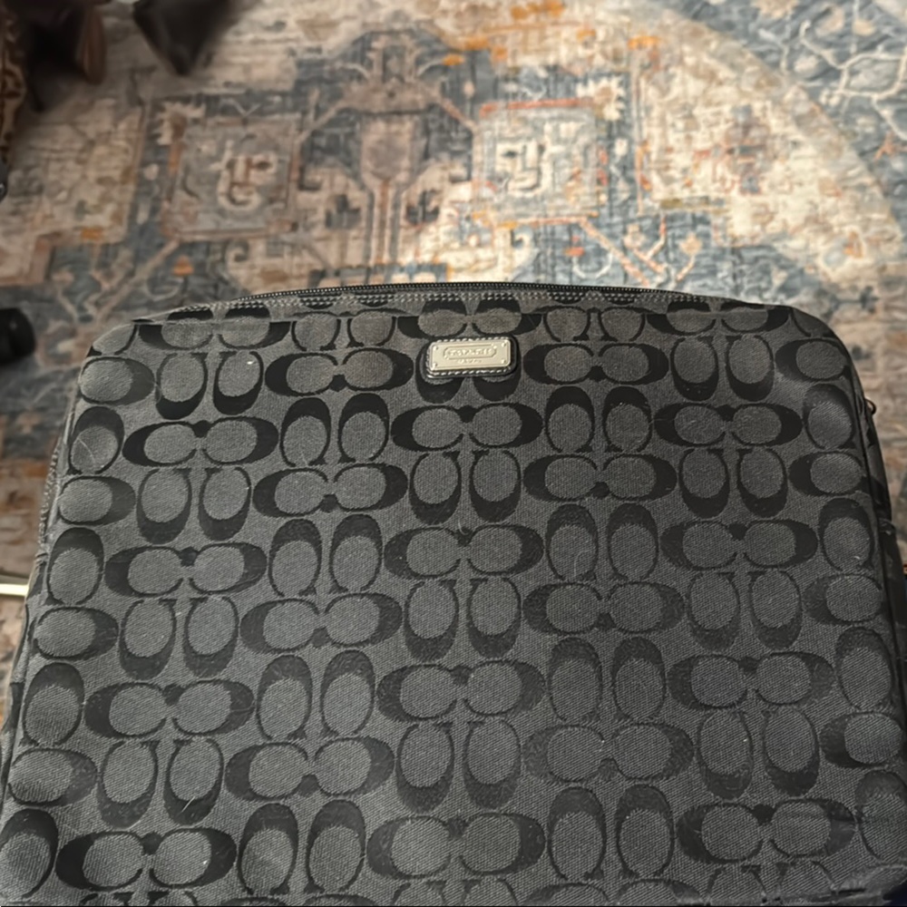 Coach Black Monogram computer case, padded with zip closure